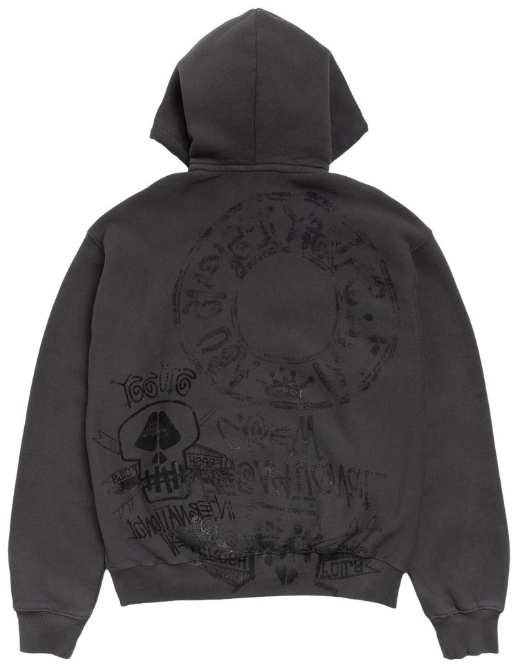 Stussy Skulls Zip Hoodie Pigment Dyed Faded Black