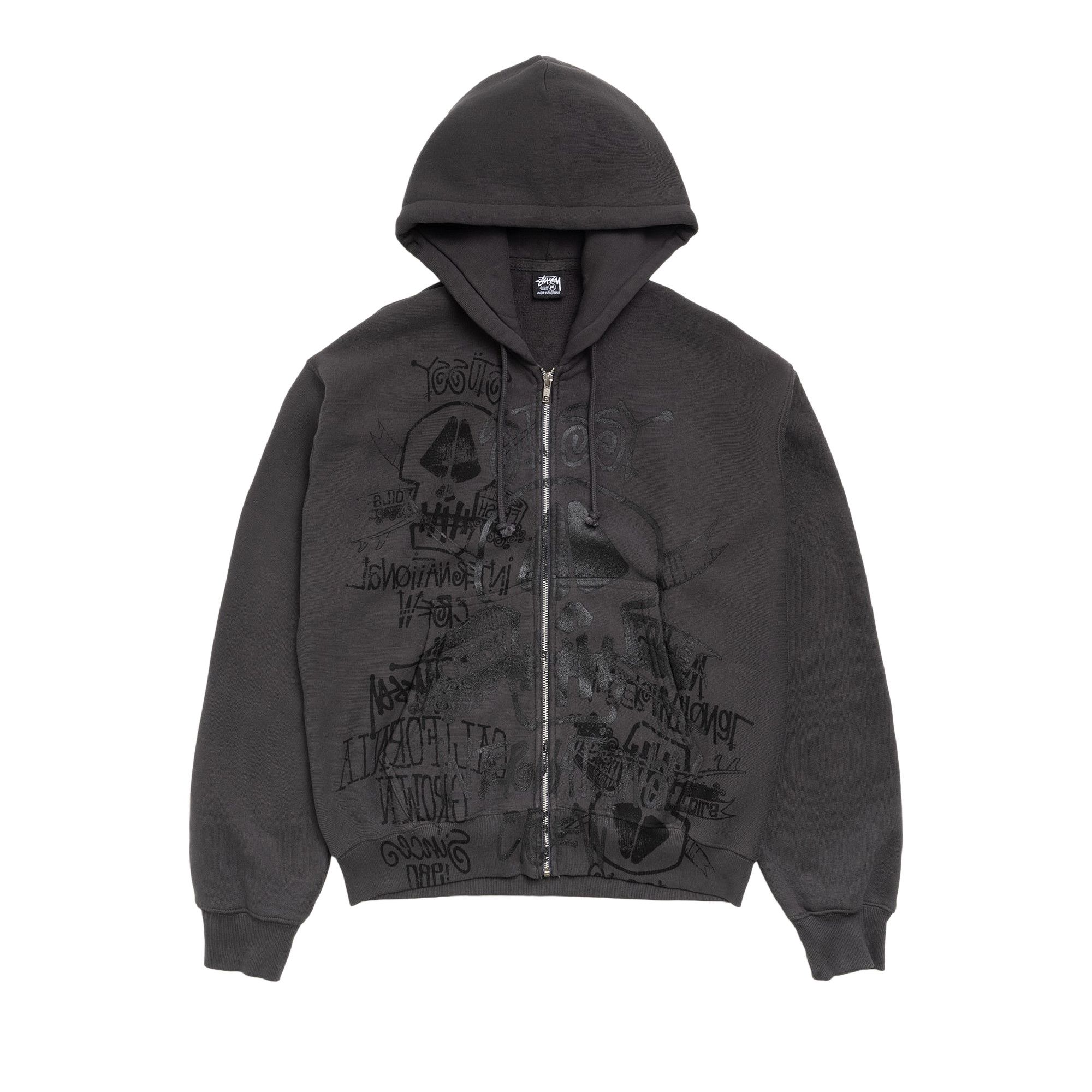 Buy Stussy Skulls Zip Hoodie Pigment Dyed 'Faded Black' - 1975177