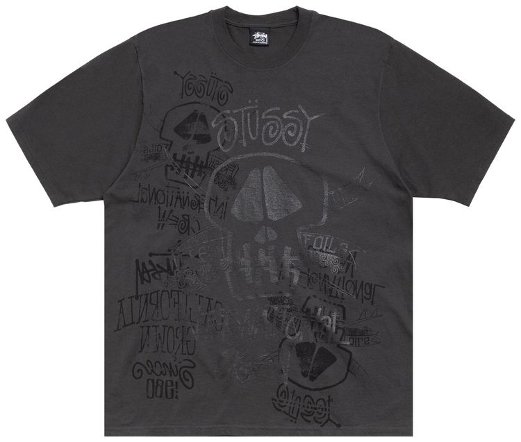 Stussy Skulls Tee Pigment Dyed Faded Black