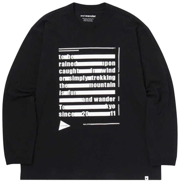 And Wander Typography Printed Long Sleeve Tee Black