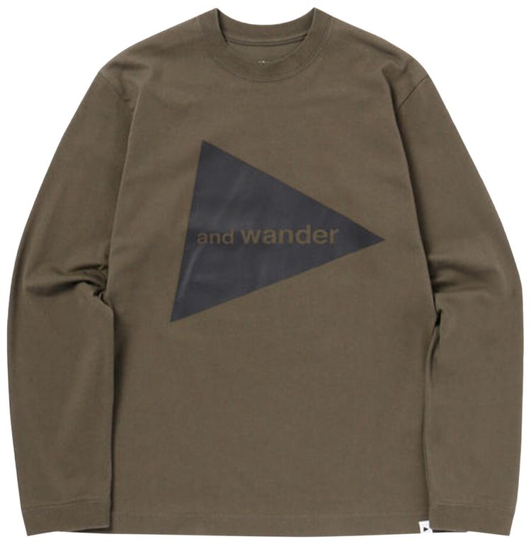 And Wander Logo Long Sleeve Tee Khaki