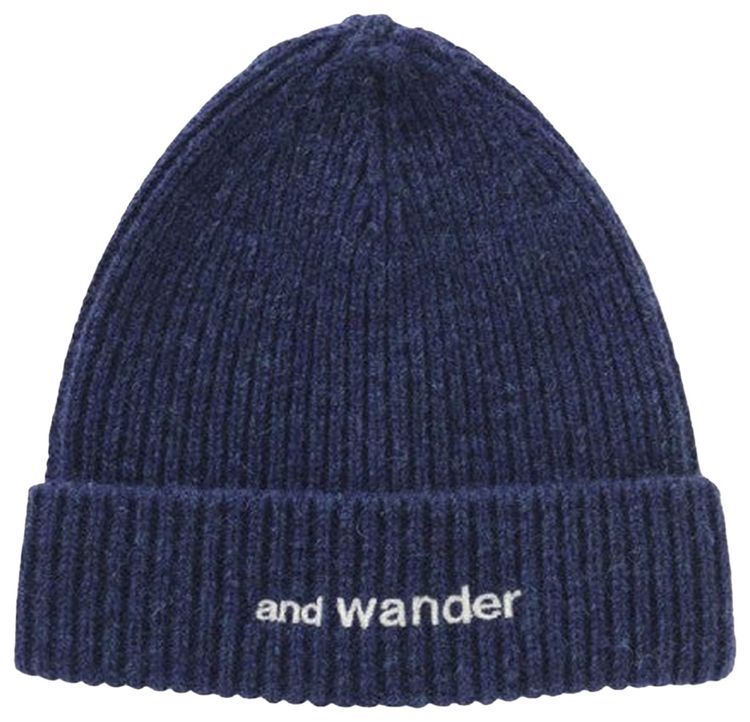 And Wander Shetland Wool Knit Cap Blue