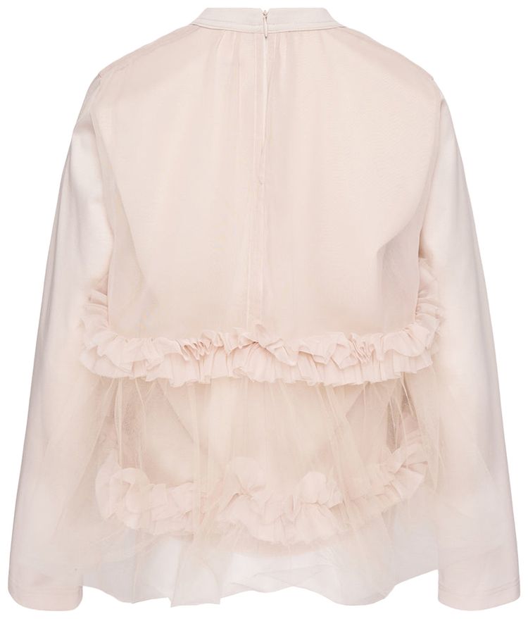 Comme des Garcons Noir Sheer Ruffle Trim T Shirt Beige