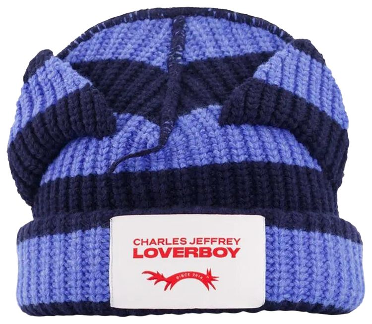 Charles Jeffrey Loverboy Chunky Ears Striped Beanie Blue