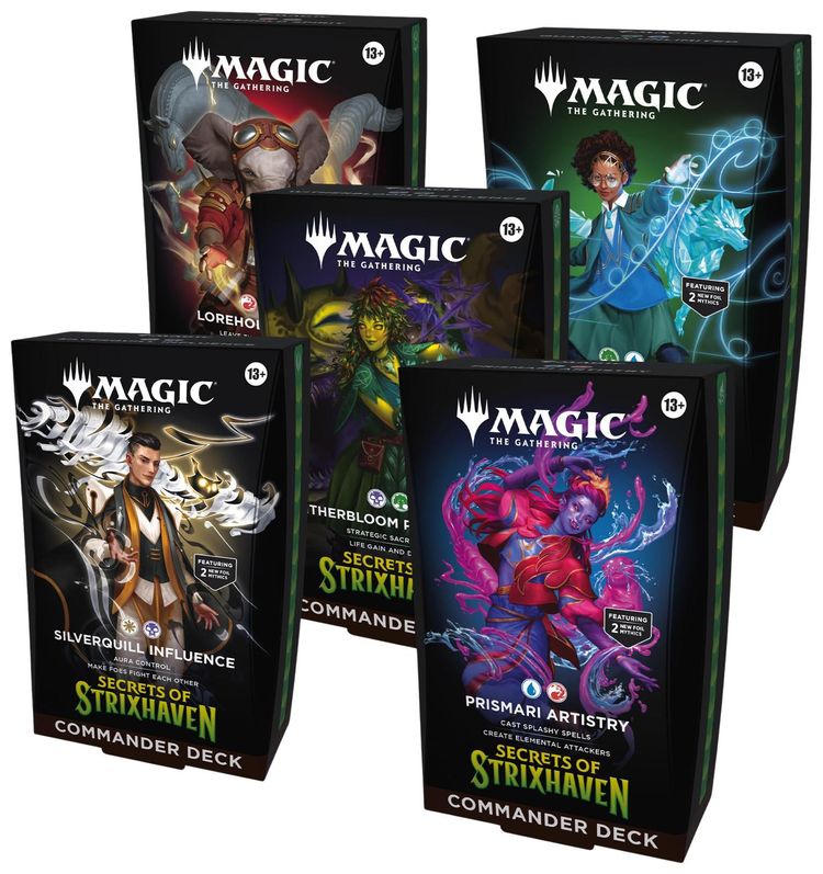 Magic The Gathering Secrets Of Strixhaven Silverquill Influence Prismari Artistry Witherbloom Pestilence Lorehold Spirit Quandrix Unlimited Commander Deck Bundle