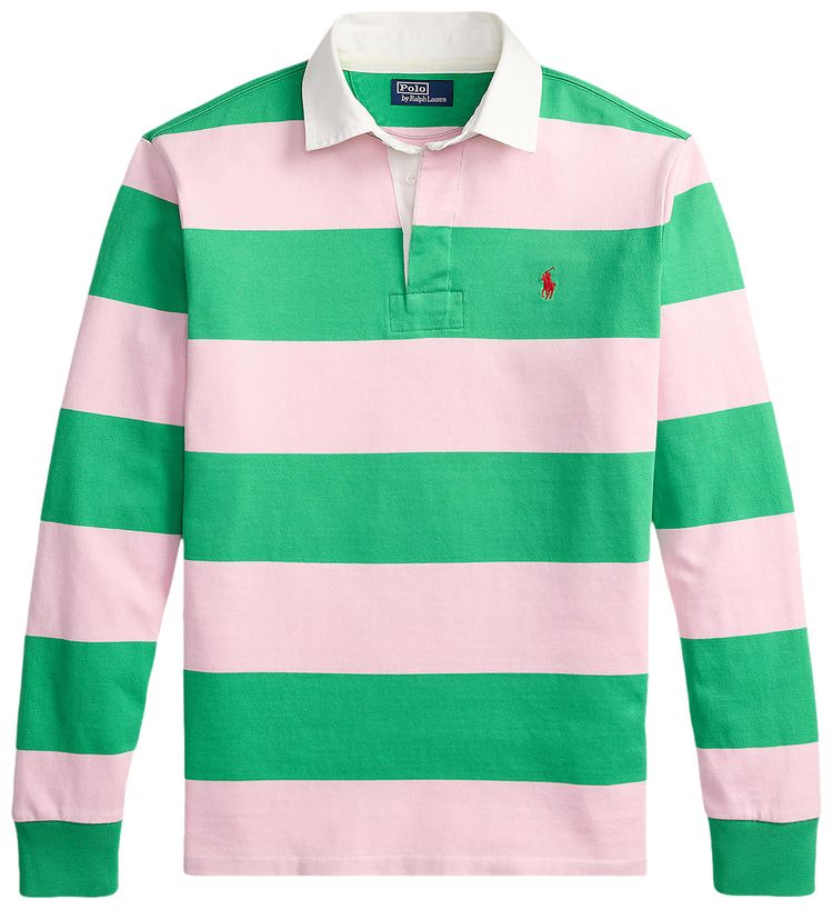 Polo Ralph Lauren Long Sleeve Heavyweight Rugby Shirt Garden PinkSummer Emerald