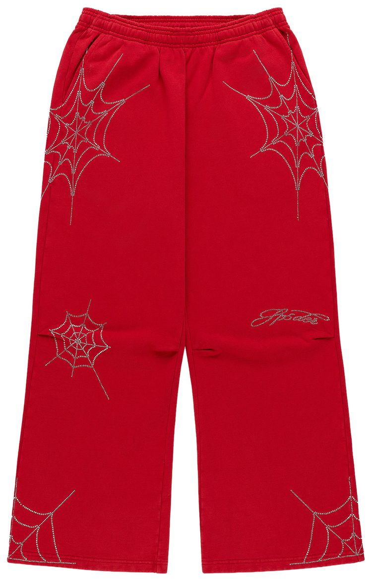 Sp5der Rhinestone Web Sweatpant Red