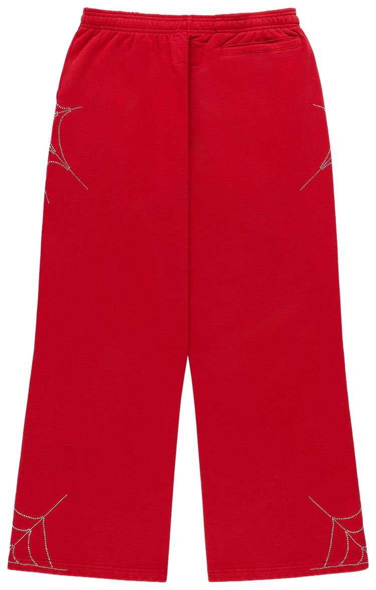 Sp5der Rhinestone Web Sweatpant Red