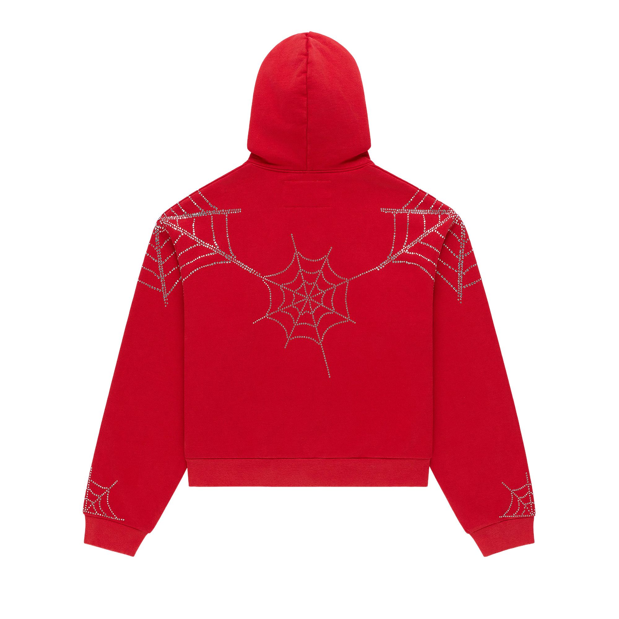 Buy Sp5der Rhinestone Web Zip Hoodie 'Red' - ST015SS26RED | GOAT