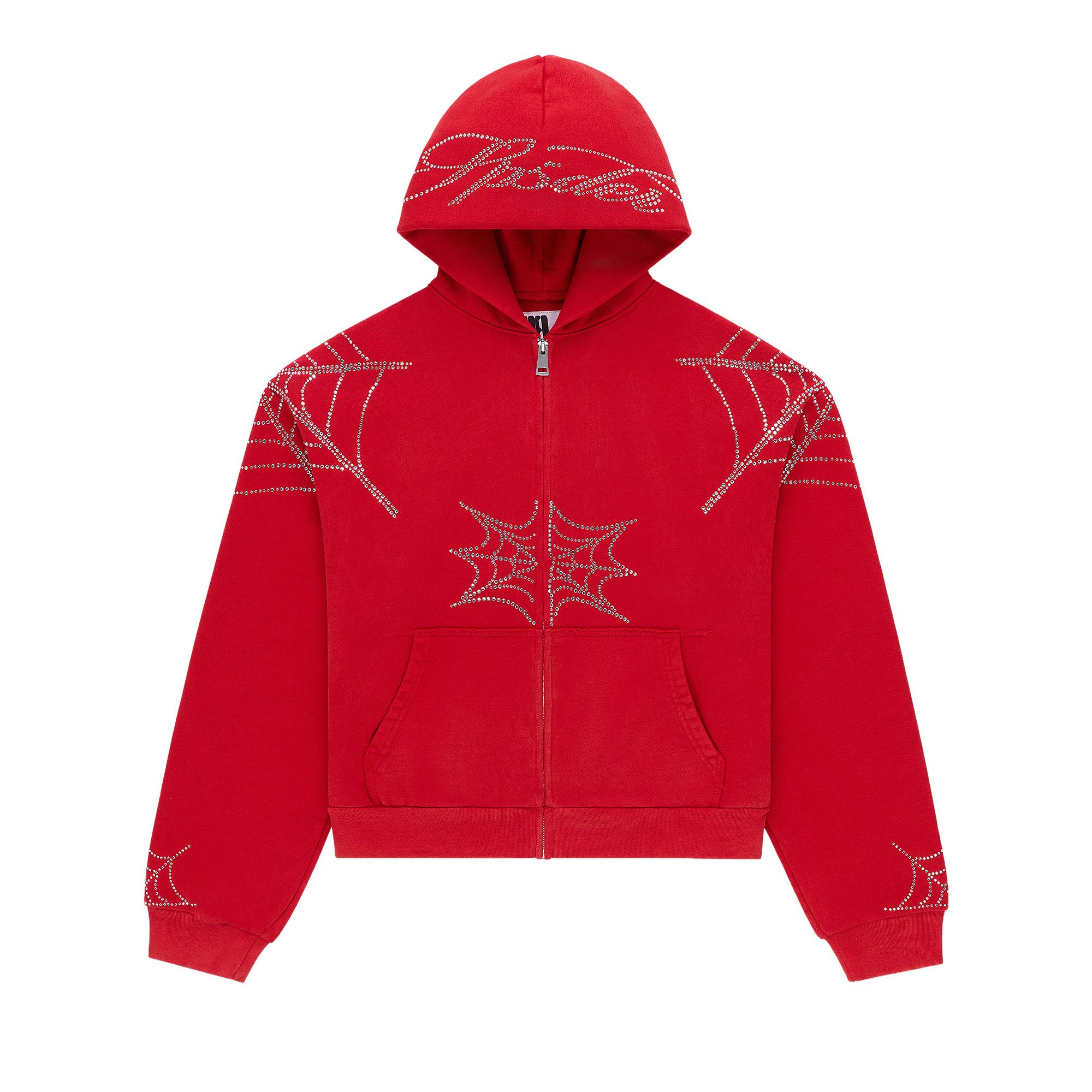 Buy Sp5der Rhinestone Web Zip Hoodie 'Red' - ST015SS26RED | GOAT