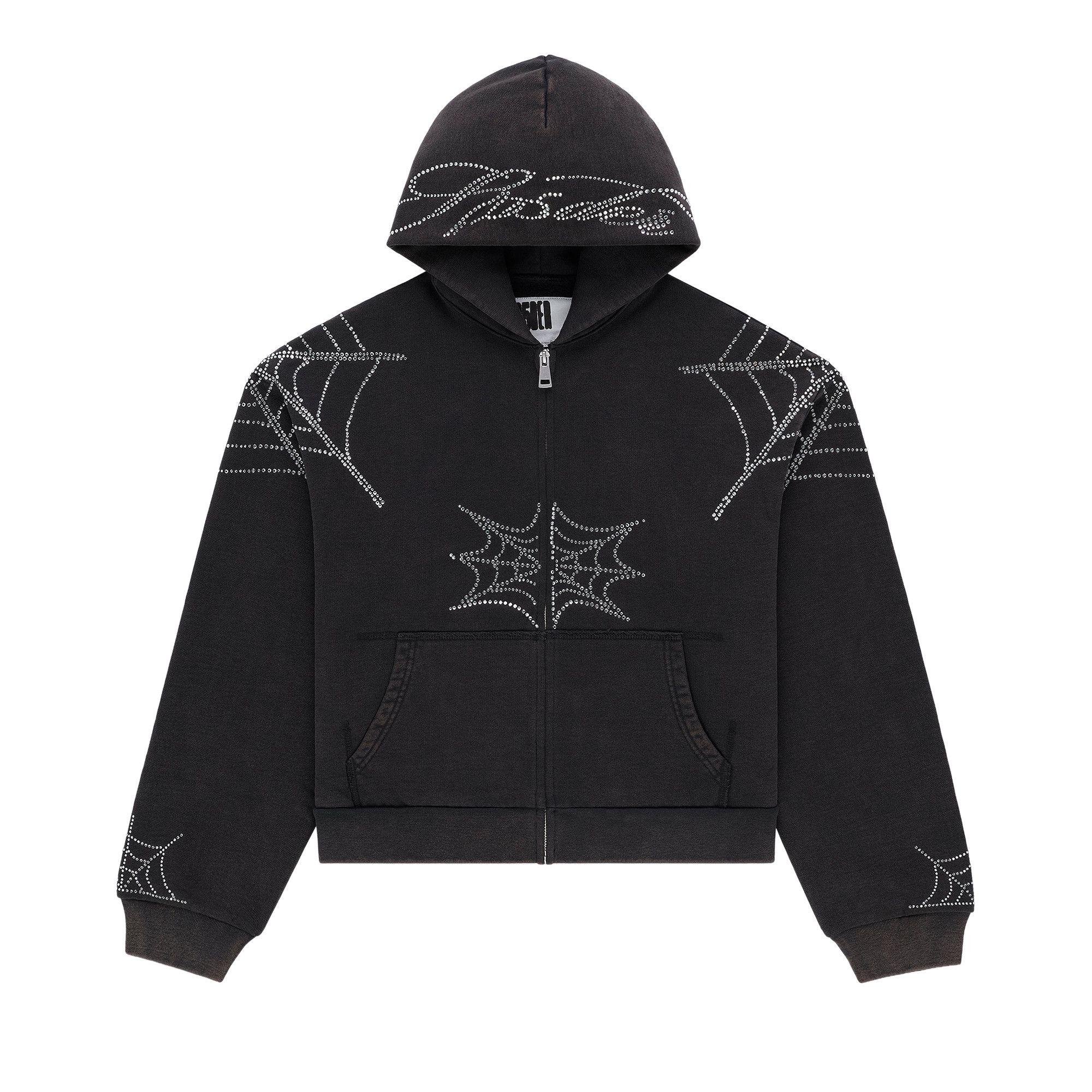 Buy Sp5der Rhinestone Web Zip Hoodie 'Black' - ST015SS26BLK | GOAT