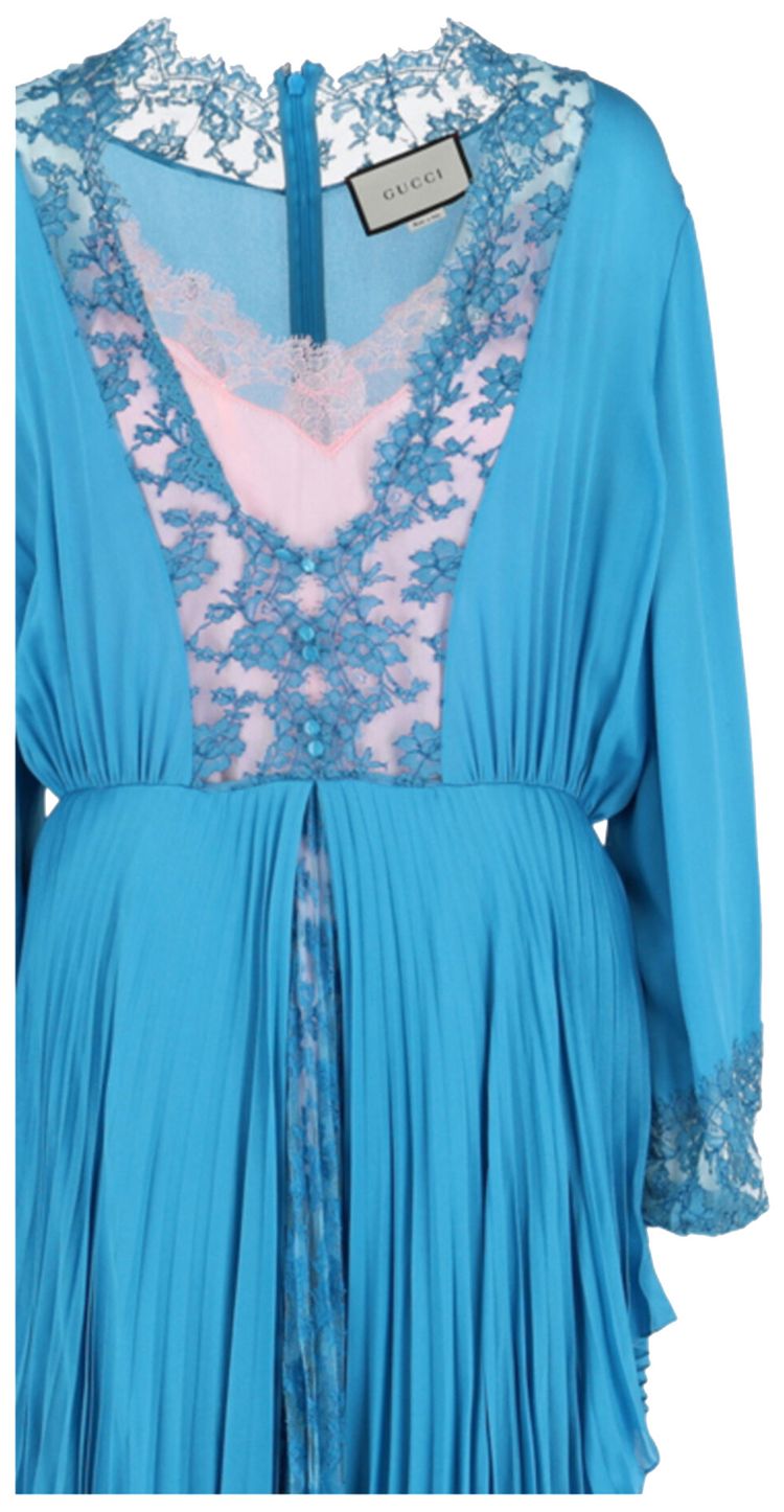 Gucci Long Sleeve Pleated Dress Blue