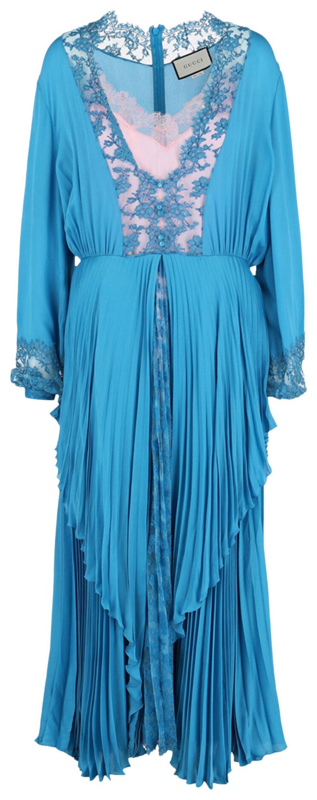 Gucci Long Sleeve Pleated Dress Blue