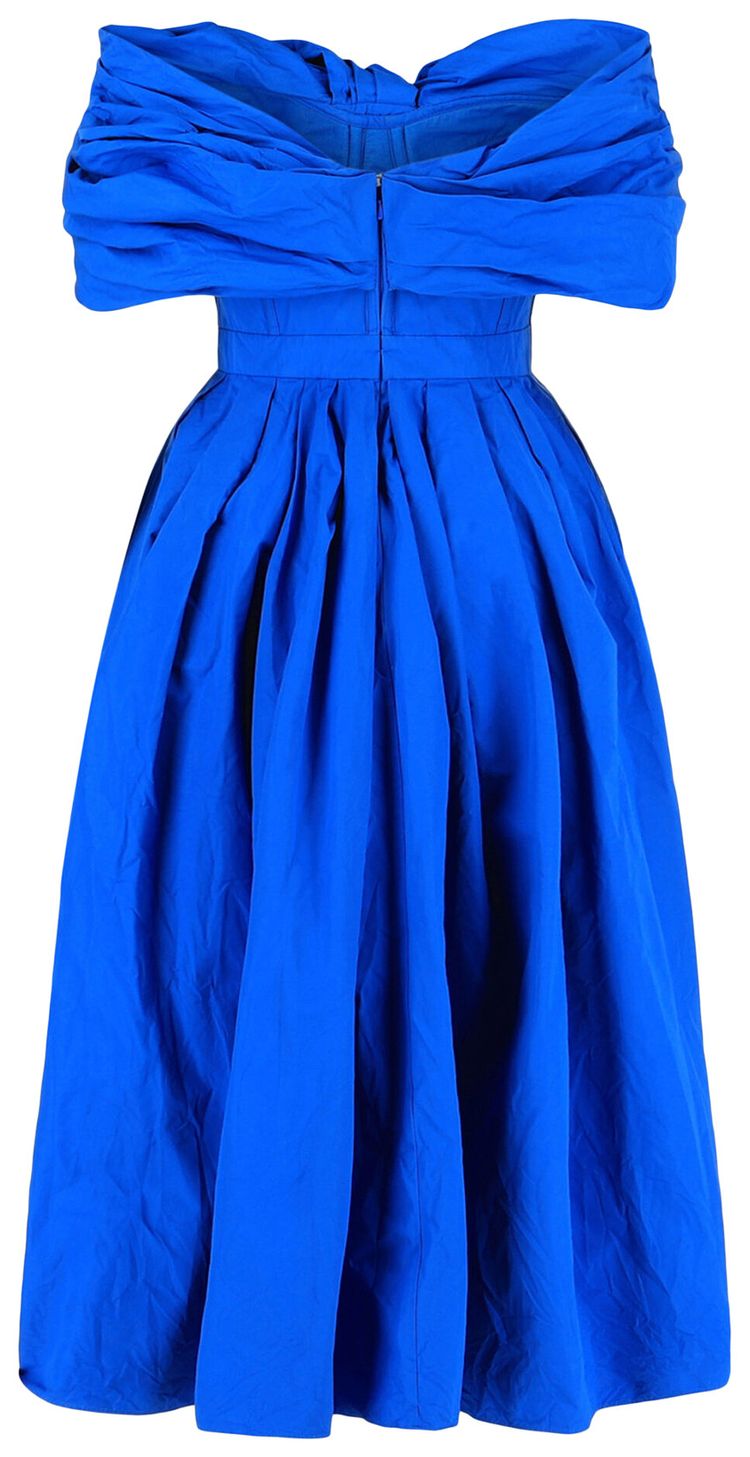 Alexander McQueen Draped Off The Shoulder Midi Dress Blue