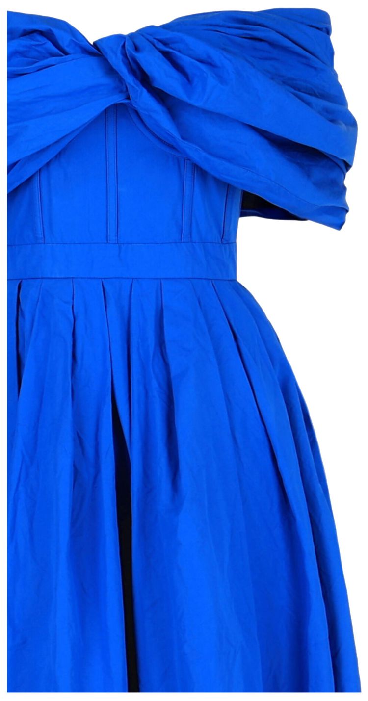 Alexander McQueen Draped Off The Shoulder Midi Dress Blue