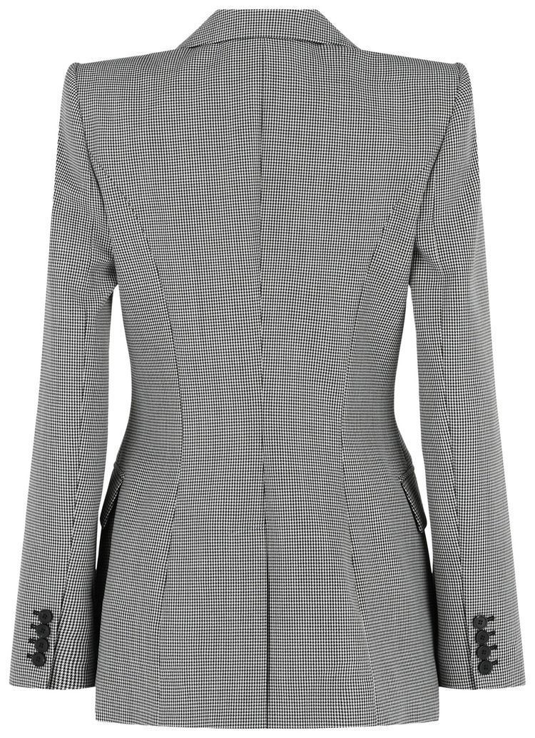Alexander McQueen Houndstooth Check Double Breasted Blazer BlackIvory
