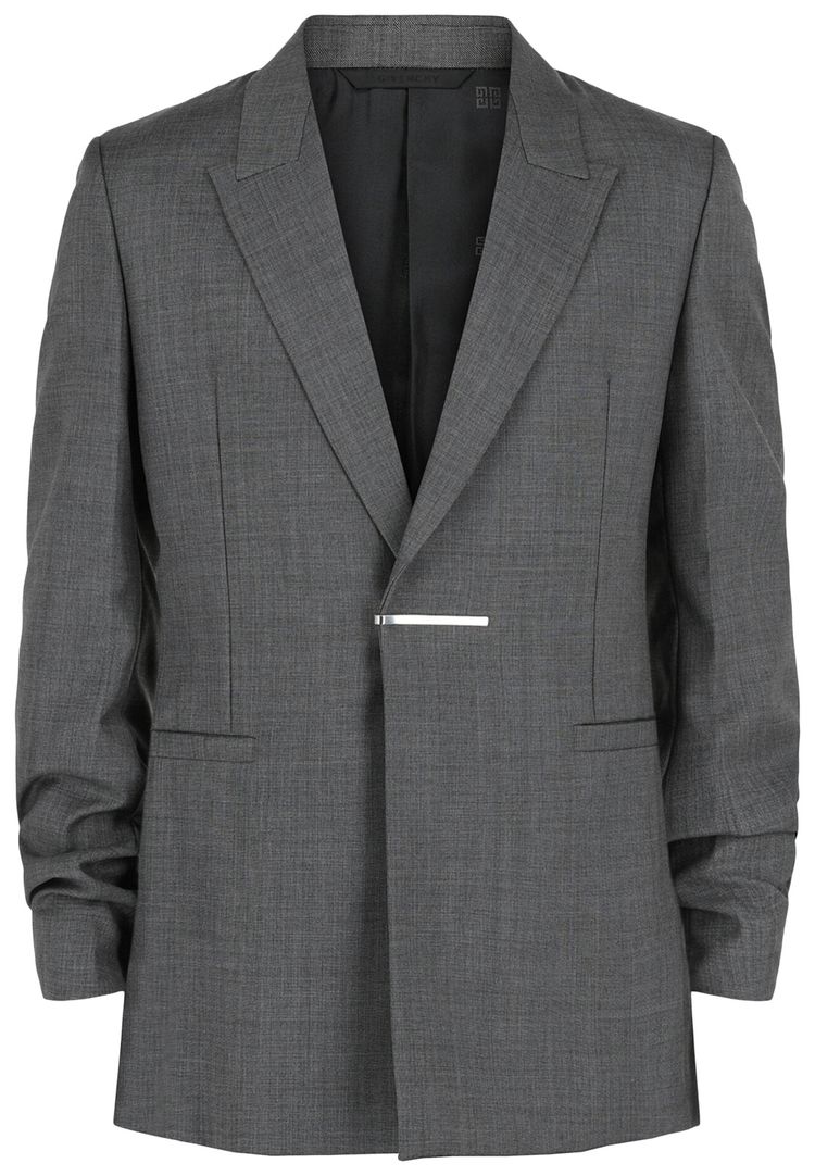 Givenchy Slim Fit Metal Bar Structured Blazer Medium Grey