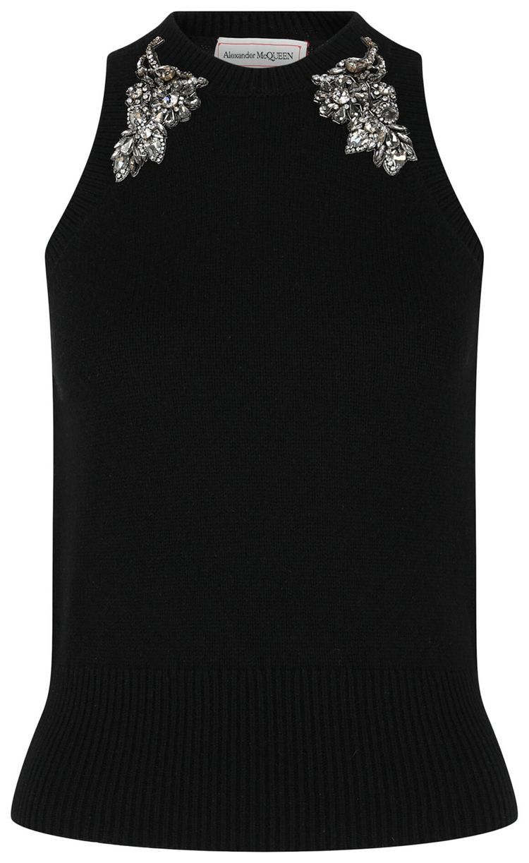 Alexander McQueen Crystal Embellished Racerback Tank Top BlackCrystal