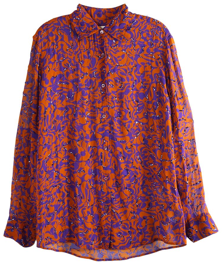 Dries Van Noten Dotted Squiggle Print Clavelly Embellished Shirt Orange