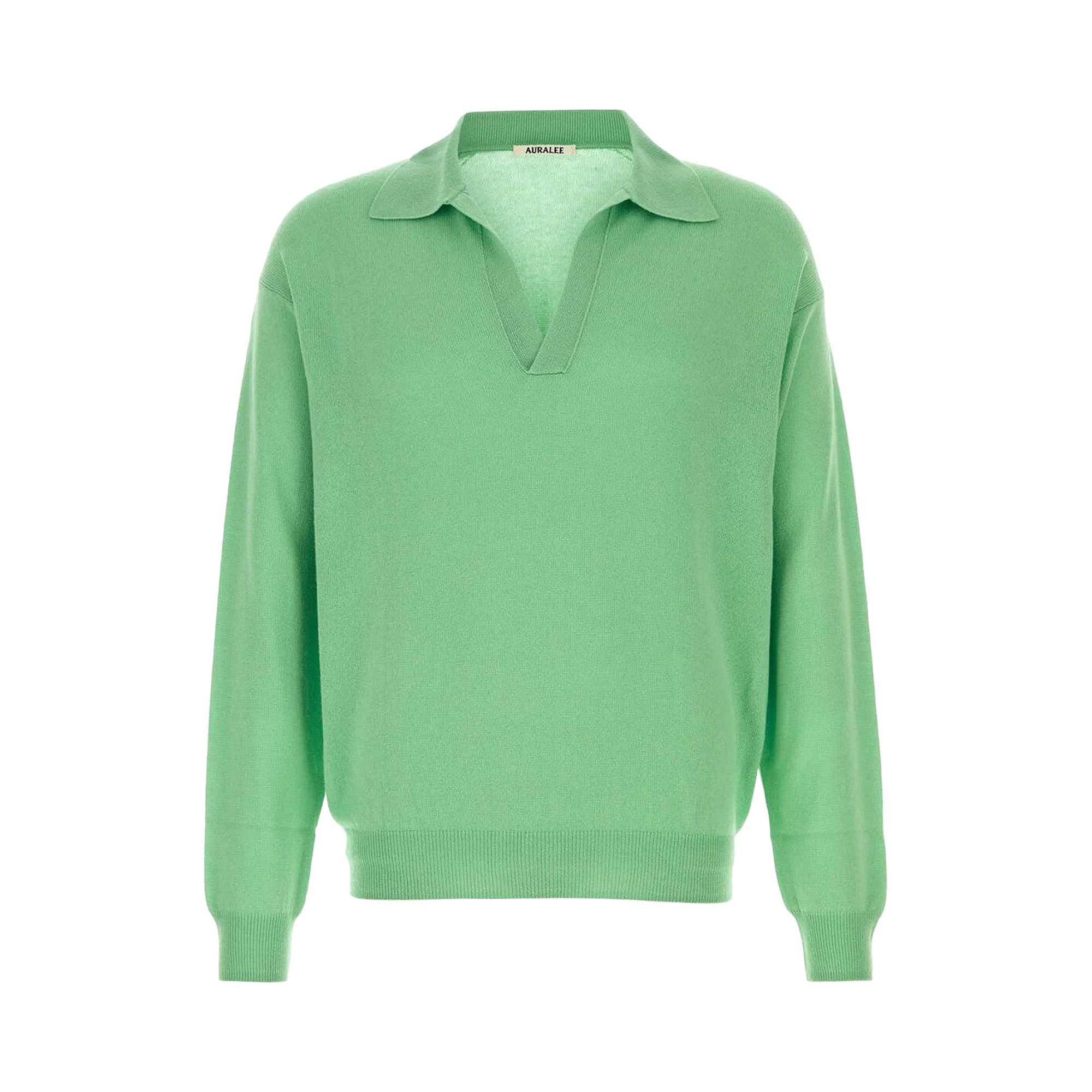 Buy Auralee Super Fine Cashmere Silk Knit Skipper Polo 'Mint Green