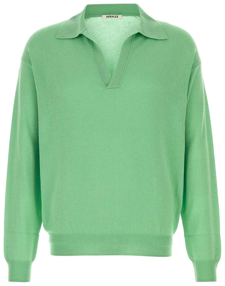 Auralee Super Fine Cashmere Silk Knit Skipper Polo Mint Green