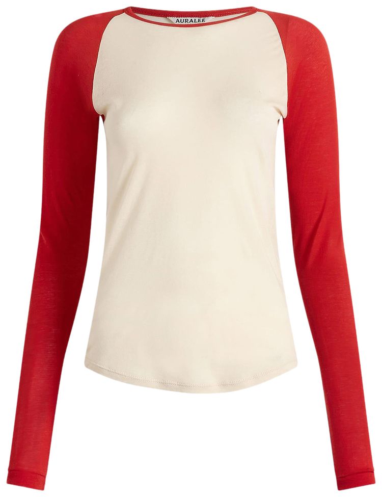 Auralee Super High Gauge Sheer Rib Raglan Pullover IvoryRed