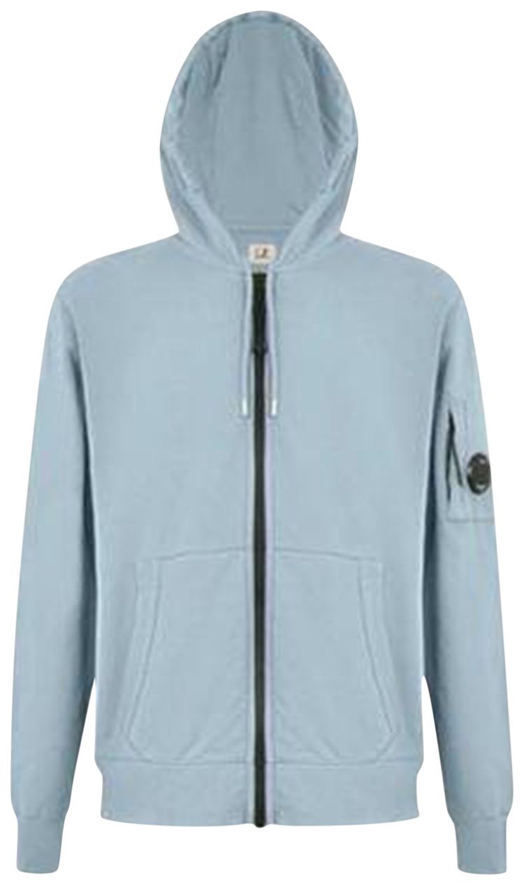 CP Company Light Fleece Zip Hooded Lens Sweatshirt Silver Blue