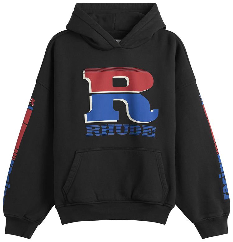 Rhude Split Petrol Logo Hoodie Vintage BlackRedBlue