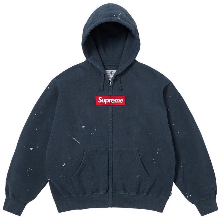 Supreme x MM6 Maison Margiela Box Logo Zip Up Hooded Sweatshirt Navy