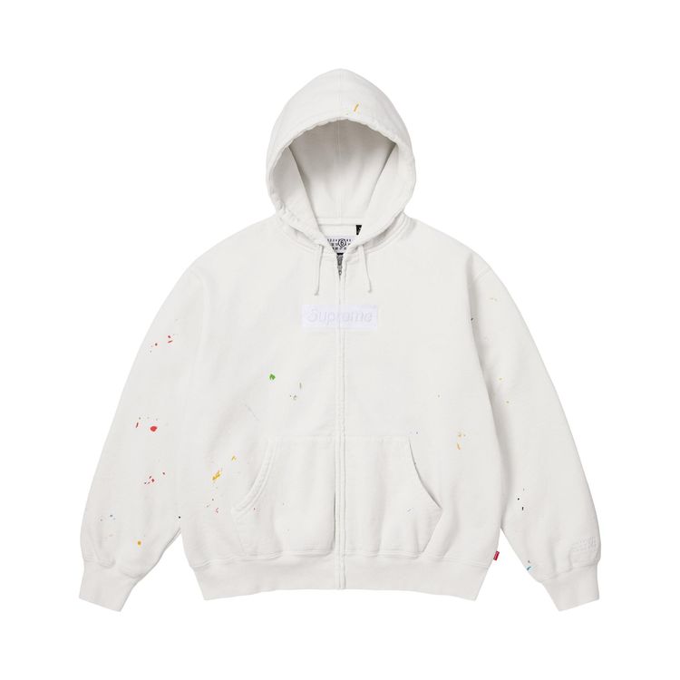 Supreme x MM6 Maison Margiela Box Logo Zip Up Hooded Sweatshirt White
