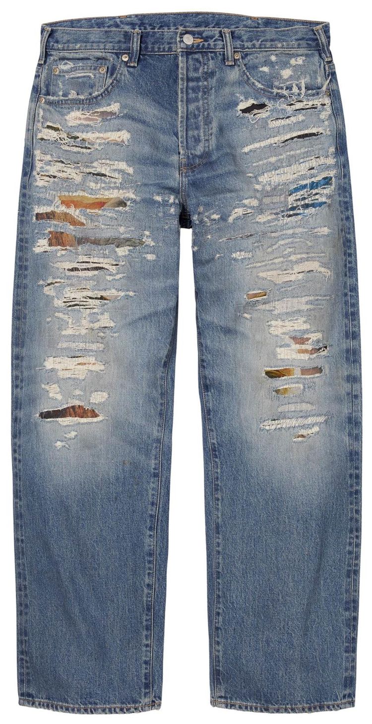 Supreme x MM6 Maison Margiela Distressed Loose Fit Selvedge Jean Washed Indigo