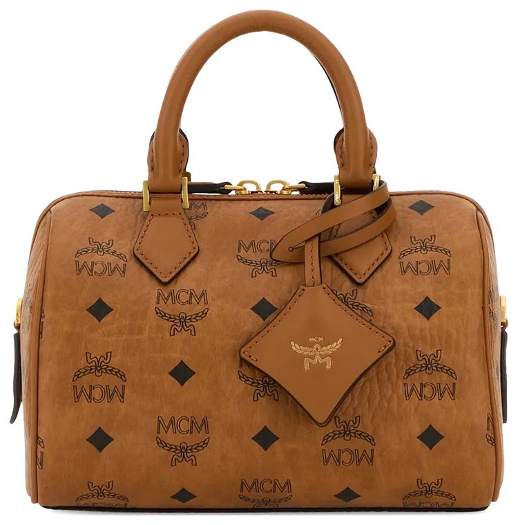 MCM Ella VI Small Boston Bag Cognac