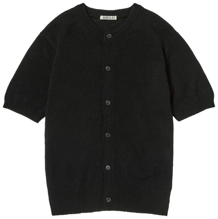 Auralee Summer Cashmere Knit Half Sleeved Cardigan Black