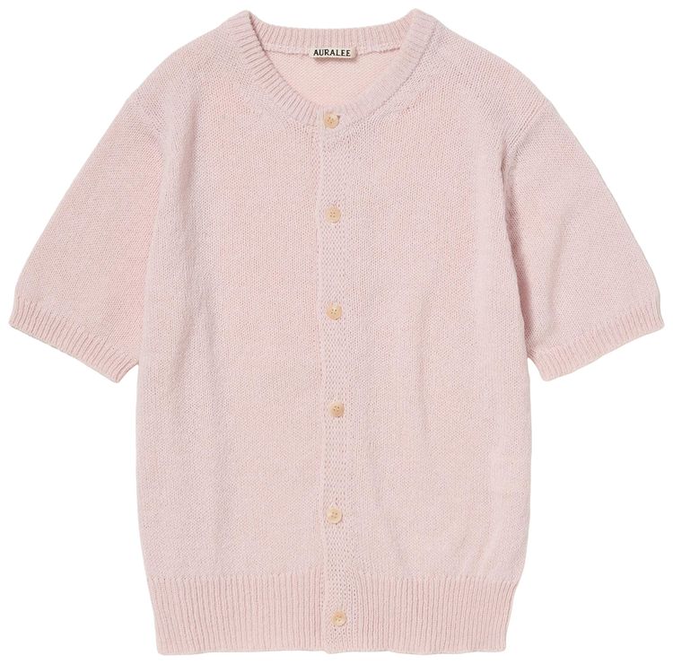 Auralee Summer Cashmere Knit Half Sleeved Cardigan Light Pink