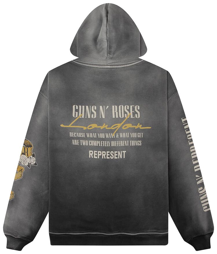Represent Clo x Guns N Roses Cross Zip Through Hoodie Stained Black