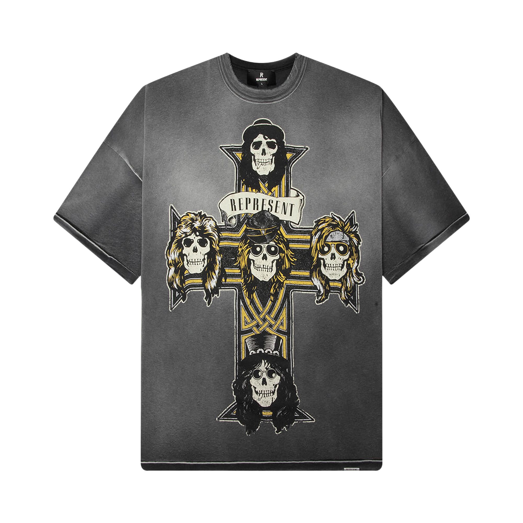 Buy Represent Clo x Guns N' Roses Cross T-Shirt 'Stained Black