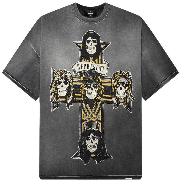 Represent Clo x Guns N Roses Cross T Shirt Stained Black