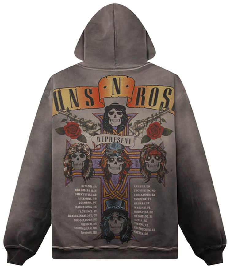 Represent Clo x Guns N Roses Tour Hoodie Stained Black