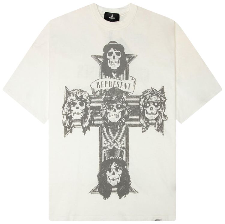 Represent Clo x Guns N Roses Cross T Shirt Washed Ecru