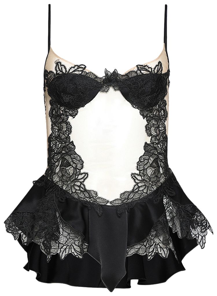 David Koma Lace Peplum Detail Lingerie Top Black