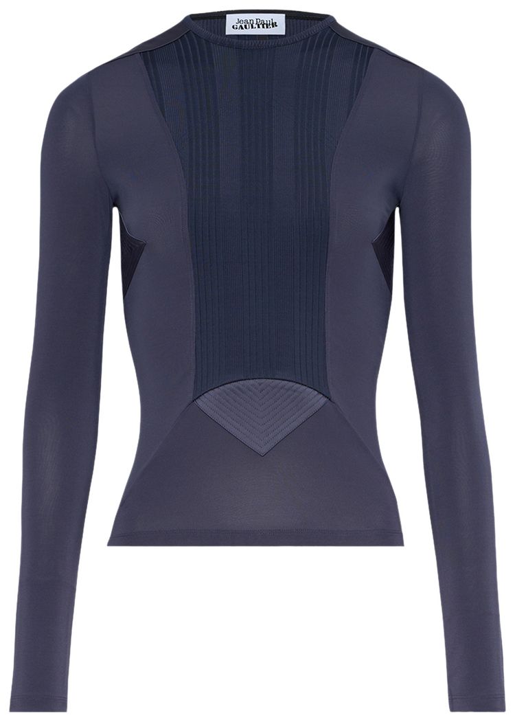 Jean Paul Gaultier ViscoseJersey Ribbed Top With Satin Cut Out Details Petrol