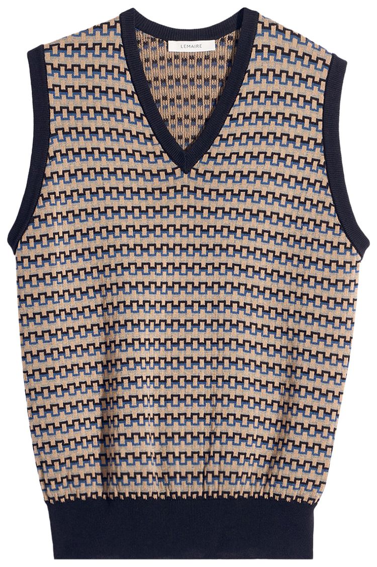 Lemaire V Neck Jacquard Vest BlackBeigeBlue
