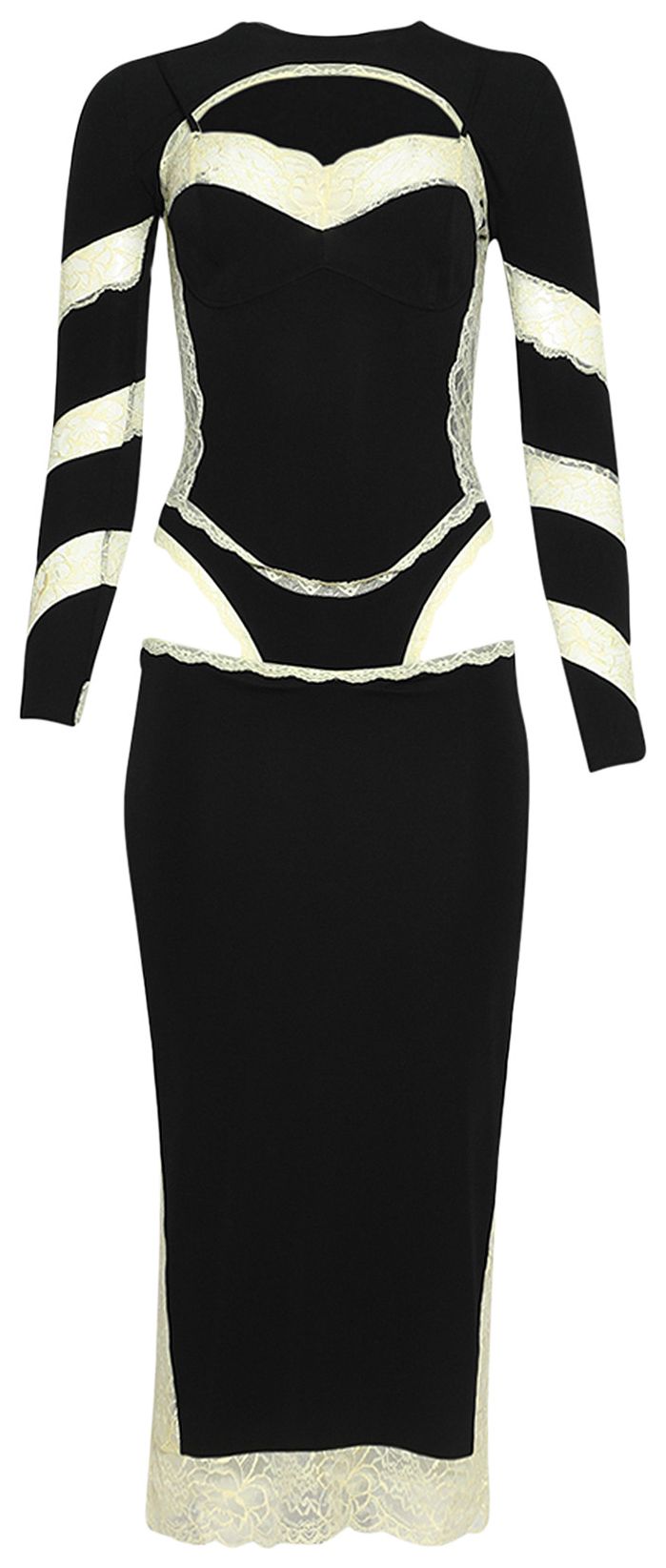 Marine Serre JerseyLace Long Sleeve Dress Black