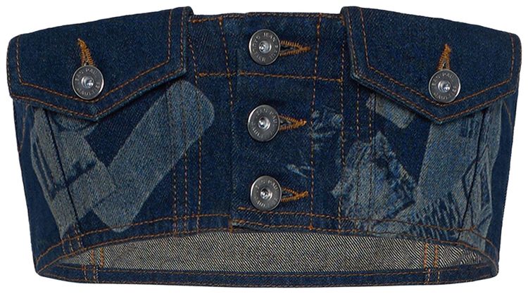 Jean Paul Gaultier Denim Bra With Trompe Loeil Print Vintage Blue