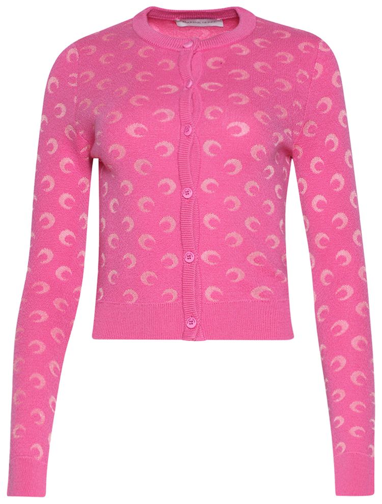 Marine Serre Moon Jacquard Knit Fitted Cardigan Pink