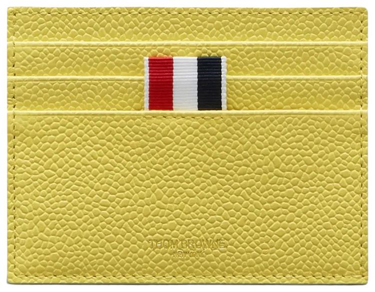 Thom Browne Card Holder With Note Compartment In Pebble Grain Leather Pastel Yellow