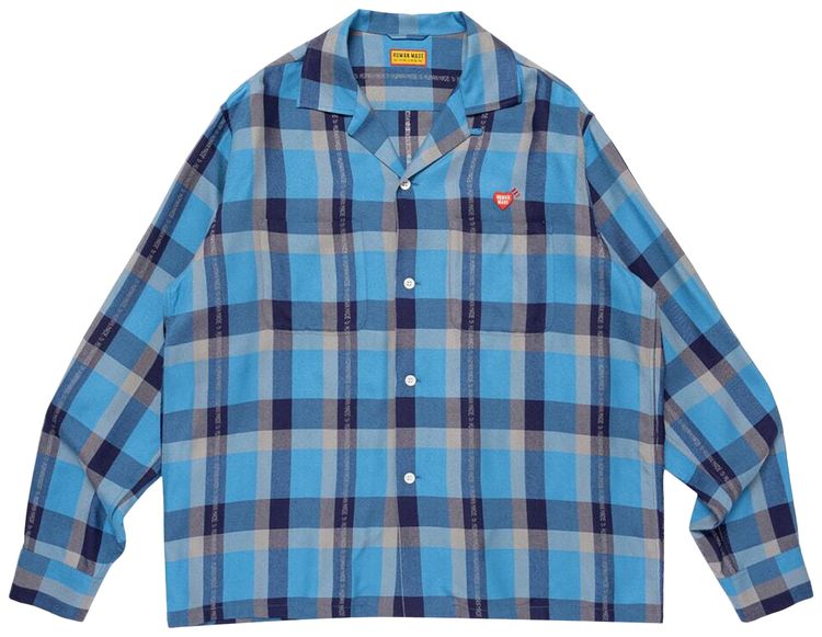 Human Made Open Collar Check Shirt Blue