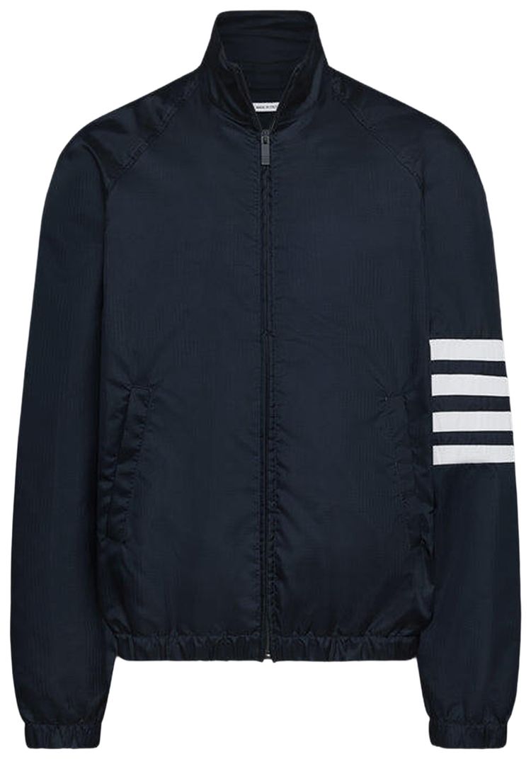 Thom Browne Zip Front 4 Bar Track Jacket In Shiny Ripstop Navy