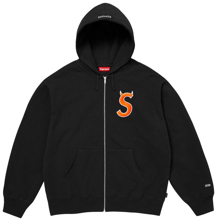 Supreme Devil S Logo Zip Up Hooded Sweatshirt Black