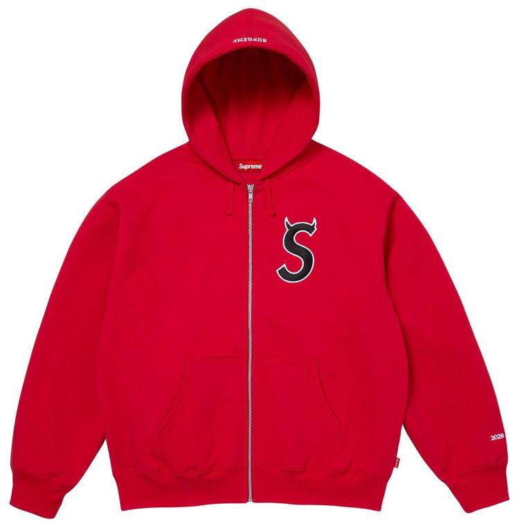 Supreme Devil S Logo Zip Up Hooded Sweatshirt Red